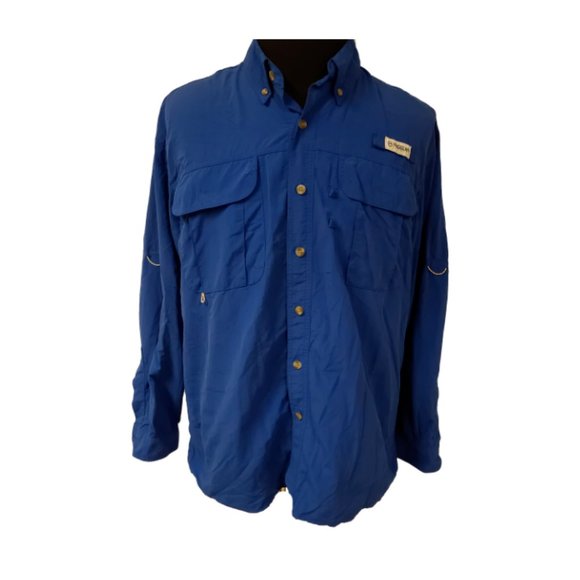 MAGELLAN OUTDOORS MAG WICK Mens Large Royal Blue Fish Long Sleeve Shirt - Picture 1 of 12